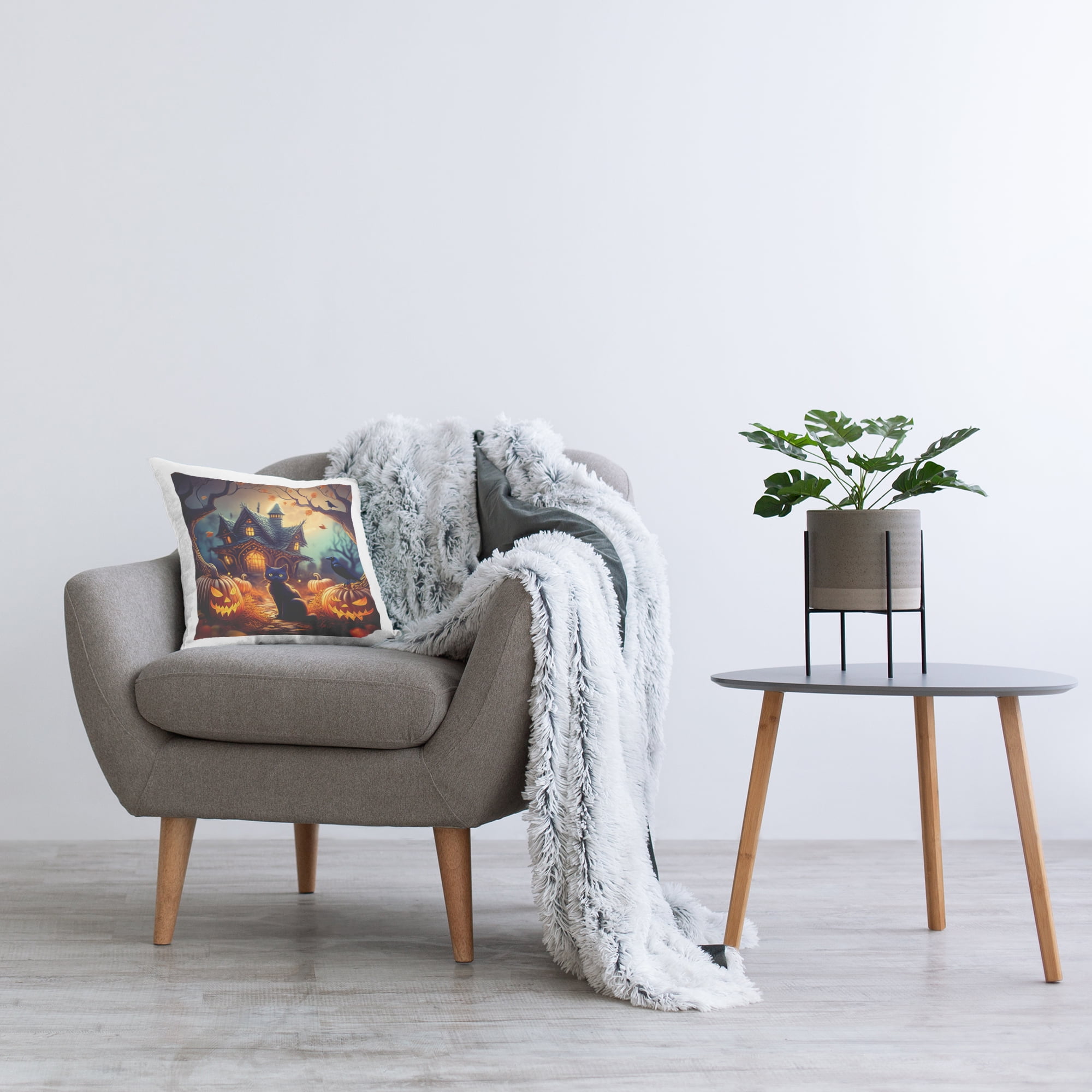 Stupell Industries Haunted House & Black Cat Decorative Printed Throw Pillow Design by Alina Georgescu.