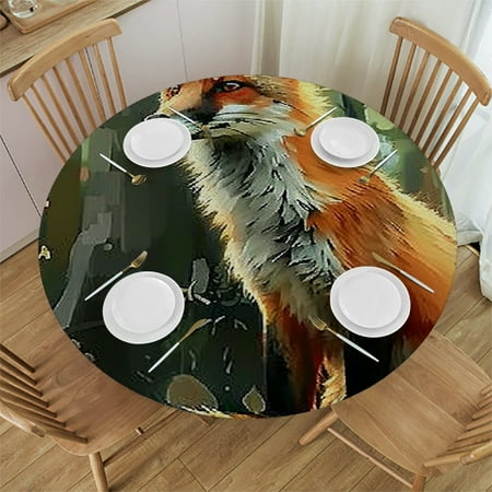 

Patifu Fox Forest Flowers Round Tablecloth Stain-Resistant Washable Elastic Edge Waterproof Home Decor 42 -46