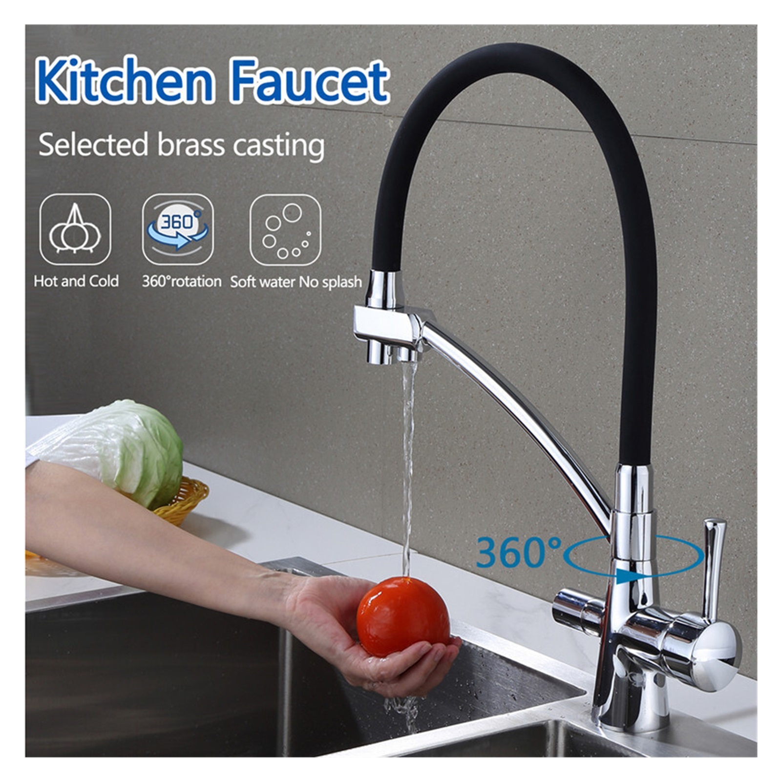 Kitchen Faucet Faucet Dual Spout 360 Degree Swivel Deck Mount Hot Cold Water Faucet Sink Faucet