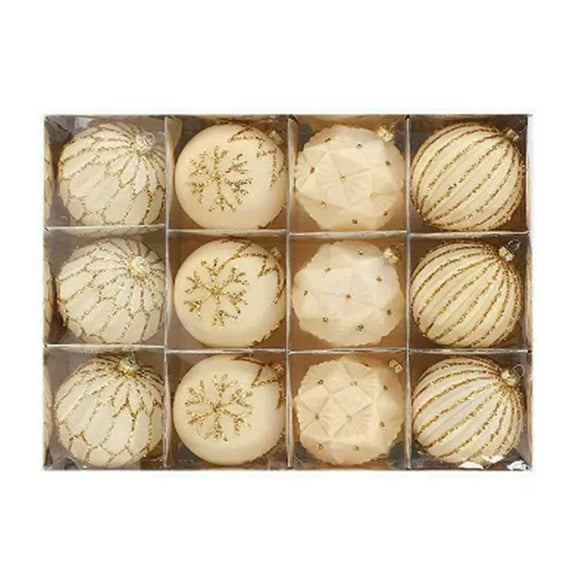 12 Pcs Velvet Christmas Tree Ornaments Flocked Christmas Ball Decorations Xmas Balls Hanging Ornaments for Xmas Tree Wreath Garland Holiday Fireplace Decoration,  Beige