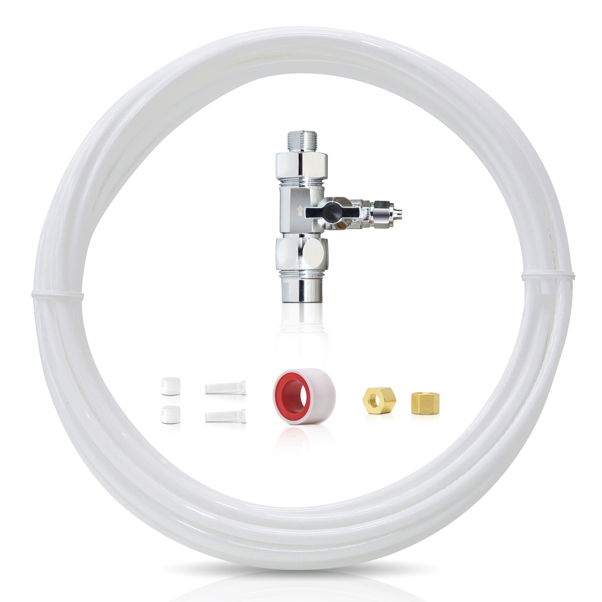 Waterdrop Fridge/ Ice Maker Water Line Connection Kit for WD-10/15/17UA Series, CuZn UC-200 other Braid Hose Connect Water Filter System with 3/8 or 1/2 inches fittings - image 1 of 6