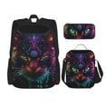 thumbnail image 1 of Disketp Futuristic Cat Warrior Mochila Estampada de Gran Capacidad con Lonchera y Estuche, Set de 3 Piezas para Estudiantes, 1 of 7