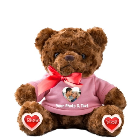Teddy Bear Plush Toys Personalized Stuffed Bear Plush with Custom Photo Text as Personalized Gift for Girls Boys on Birthday Anniversary Christmas Day 8 inch-Photo Text