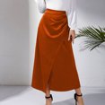thumbnail image 3 of USSUMA Women'S Skirts Midi Skirt Solid Color High Waist Pleated Fishtail Vent Zipper Button Mid-Calf Skirt Vintage Skirts Breathable Dress School Up to 65% off Orange Skirt for Women XL, 3 of 6