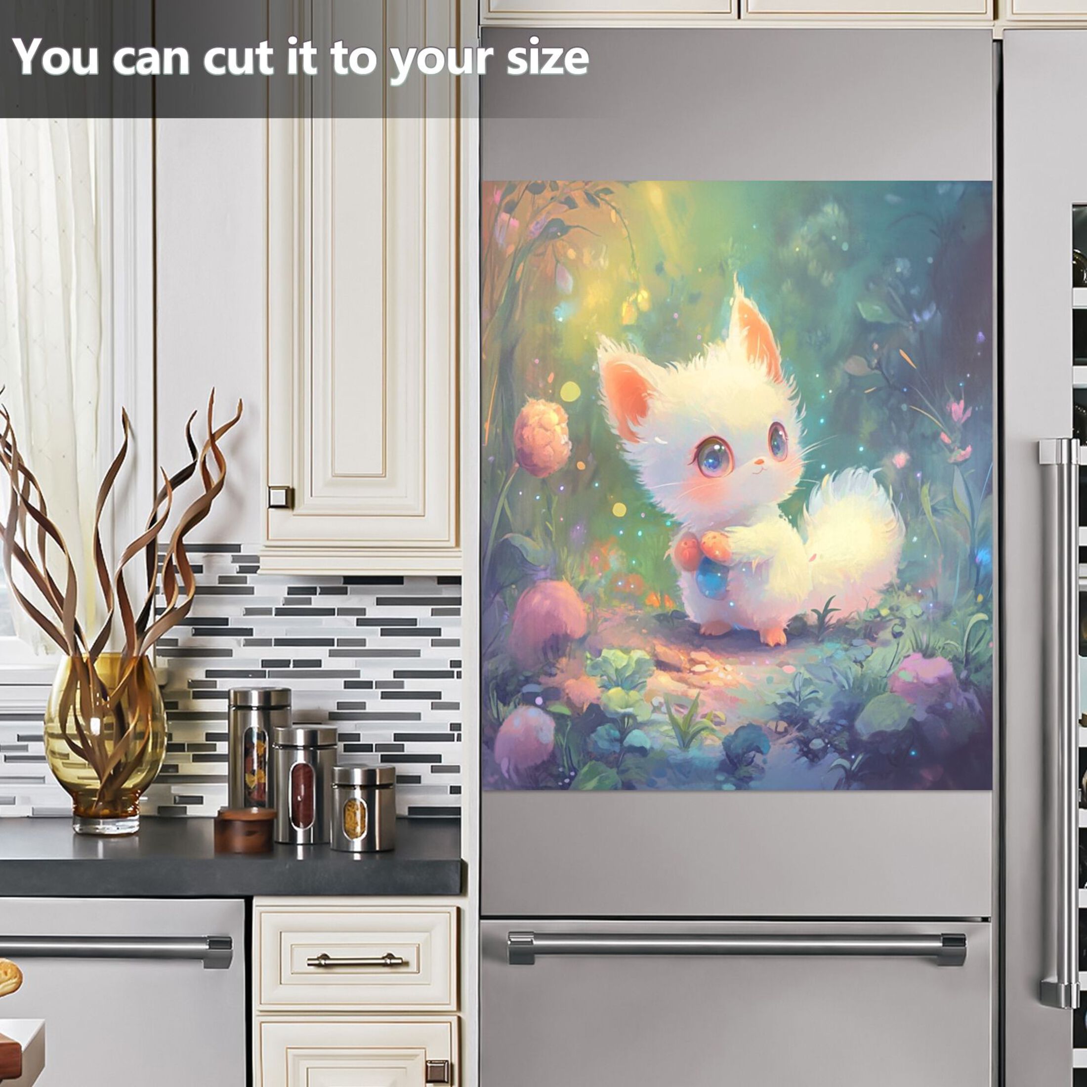 Dishwasher Magnetic Sticker 23x26 Inch Refrigerator Magnetic Sticker Washing Machine Magnetic Sticker Kitchen Panel Magnetic Sticker Home Decor Cartoon Beautiful White Fox