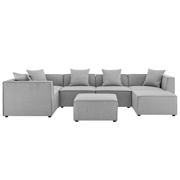 Modway Saybrook 7-Piece Patio Fabric Upholstered Sectional Sofa in Gray
