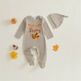thumbnail image 3 of HCNTES Baby Boy Winter Clothes Newborn Baby Boy Thanksgiving Outfit Little Turkey Romper Jumpsuits One Piece Infant Coming Home Outfit With Knot Hat 2Pcs Clothing Set, 3 of 5