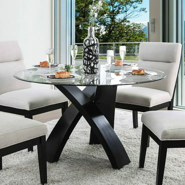 Furniture Of America Evans Contemporary, Round Glass Dining Room Sets For 6