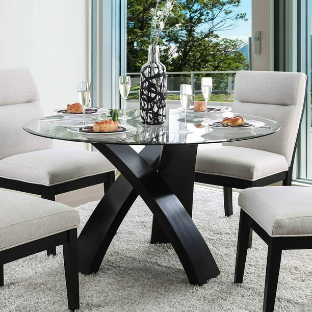 America Evans Round Glass Dining Table, Round Glass Table Sets For Dining Room