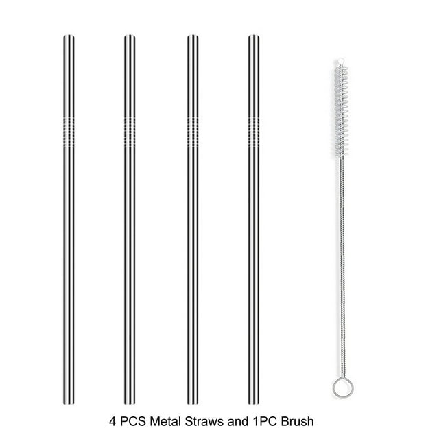 traws en Métal Réutilisables avec Embout en Silicone & Étui de Voyage & Kit de Brosses de Nettoyage