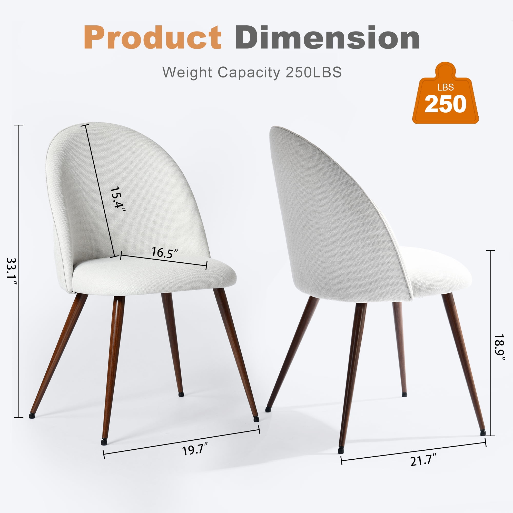 Homy Casa Set of 2 Modern Office Chair Pair, Beige Fabric Upholstered Curved Back