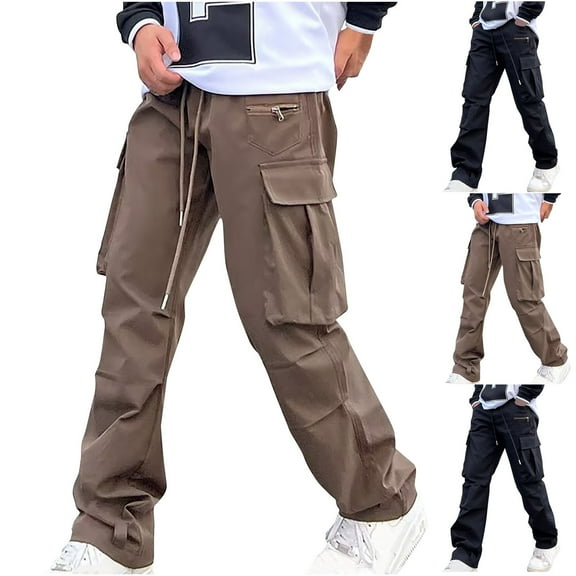 Elainilye Fashion Cargo Pants for Men Summer Outdoor Functional Charging Pocket Loose Work Pants Cargo Pants Trousers,Brown
