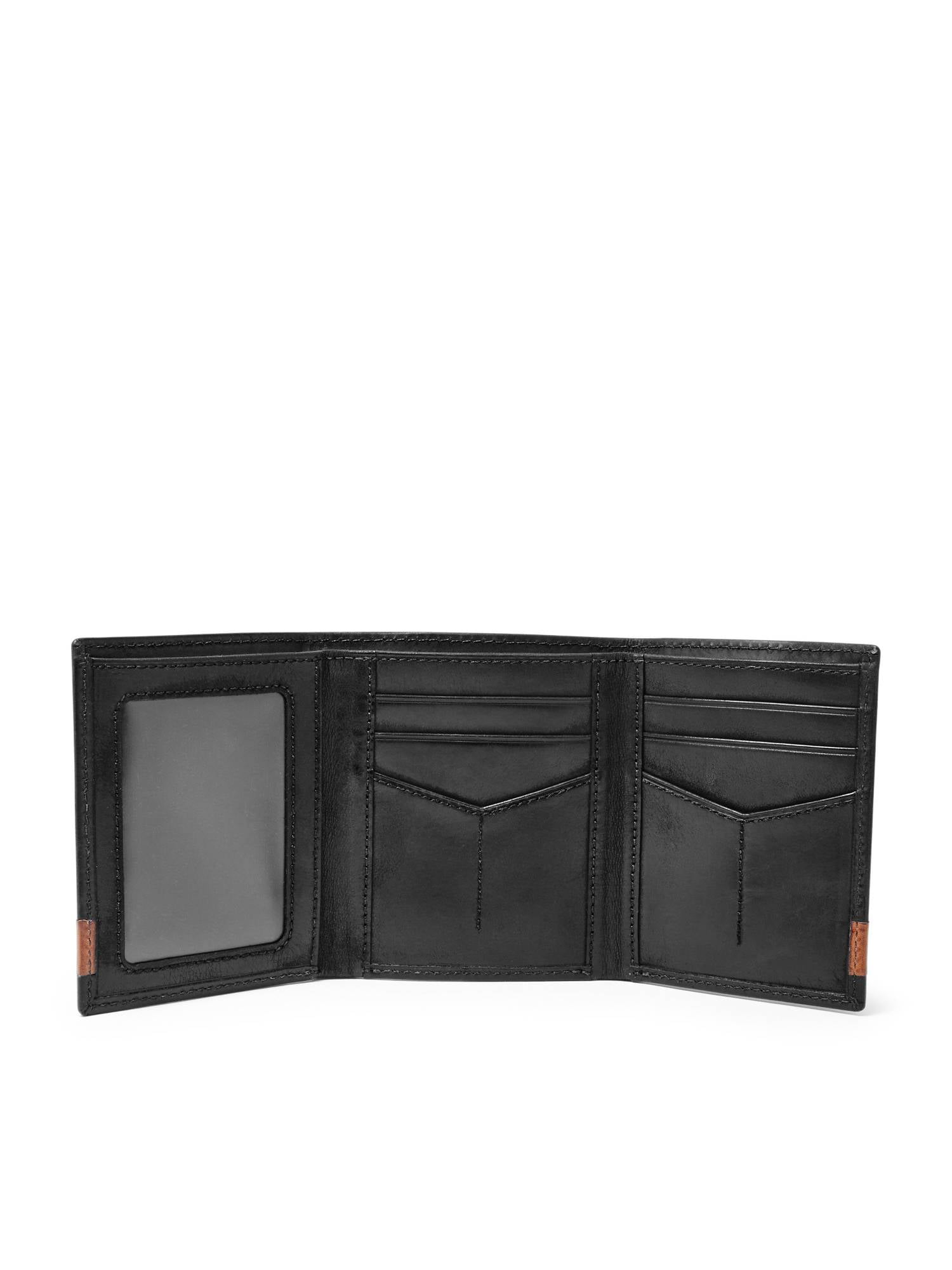 Men Matte Black Carbon Fiber Black Soft Calf Leather Bi-Fold Wallet 