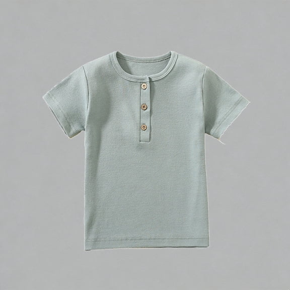 Krdevn Boys Ribbed Henley T-Shirt Short Sleeve Soft Breathable Cotton Blend Casual Summer Kids Daily Wear Tee,7 Years