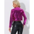 thumbnail image 3 of DARING DIVA Women's Lapel Collar Open Front Crop Sparkle Blazer Cardigan L Hot Pink, 3 of 6