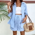 thumbnail image 5 of Women Summer Maternity 2 Piece Sets Long Sleeve Button Down Shirts Beach Vacation Outfits Light Blue M, 5 of 9