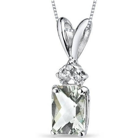 Oravo 1.00 Carat T.G.W. Radiant-Cut Green Amethyst and Diamond Accent 14kt White Gold Pendant, 18