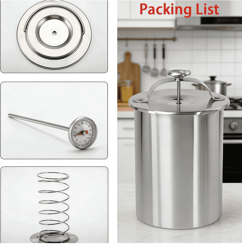 Upgrade Stainless Steel Deli Meat Press with Thermometer & Spring Mechanism, Maker Lunch Meats Presss for Healthy Home Cooking , Stainless Steel Ham Press Maker