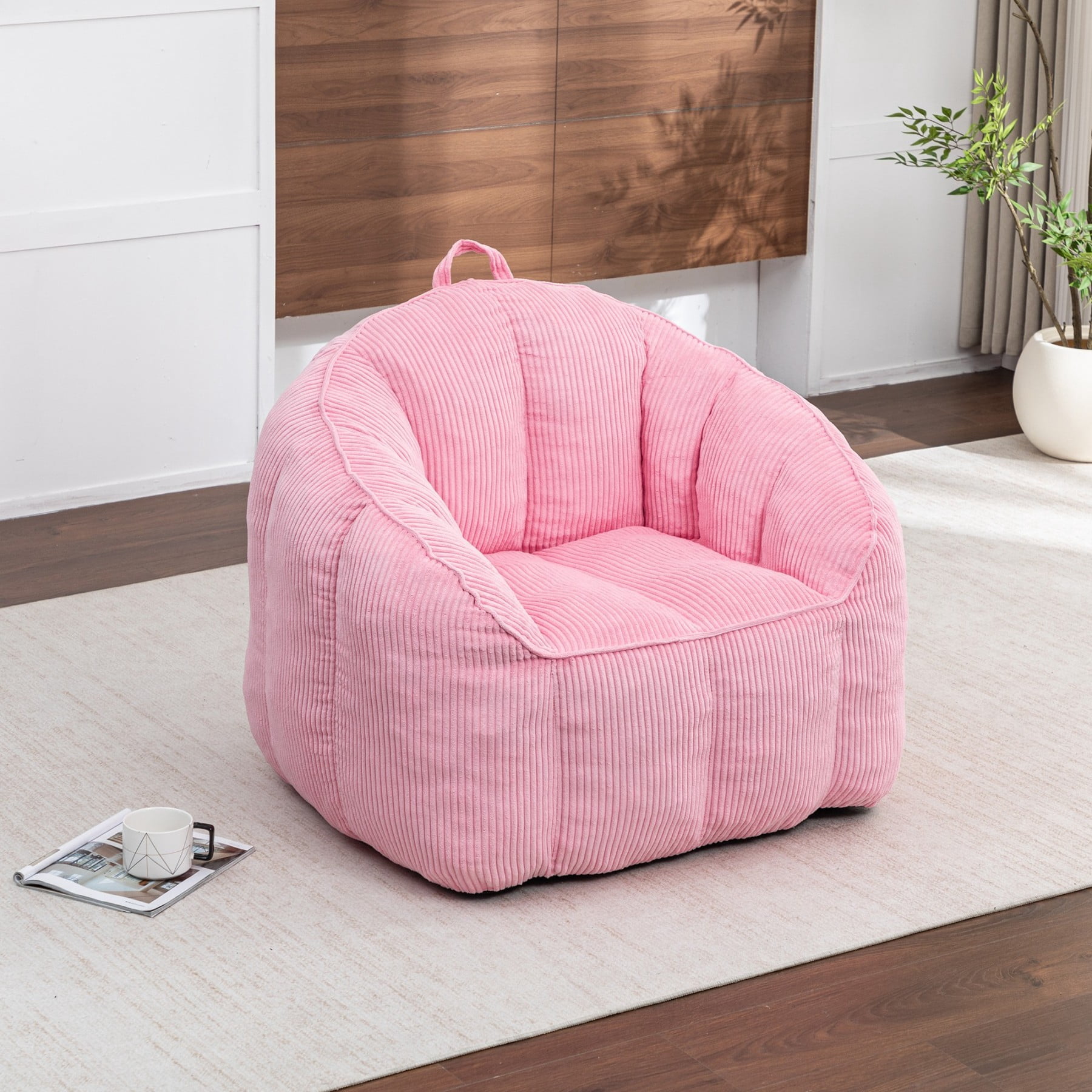 Giant Bean Bag Chair Sofa for Adults & Teens, Corduroy Bean Bag Couch with Armrests & Filler Included, Pink
