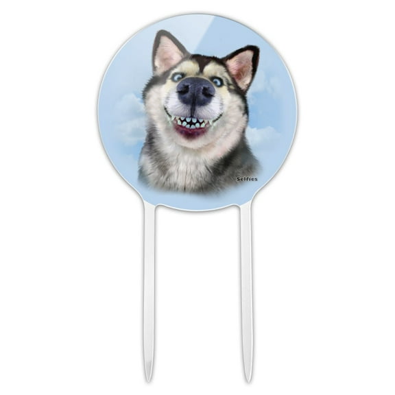 Acrylic Siberian Husky Dog Selfie Cake Topper Party Decoration for Wedding Anniversary Birthday Graduation