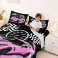 thumbnail image 3 of Castle Fairy Retro Racing Car Bed Sheets 4pcs for Girls, Speedometer Flag Art King Sheets for Bedroom, Pink Black, 3 of 6