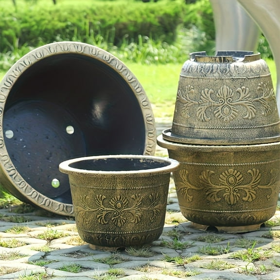 Large-Capacity Heavy-Duty Flowerpot - Modern French Country Style for Indoor/Outdoor - Durable All-Season Plastic Planter with/without Drainage Holes - Rustic Garden Decor