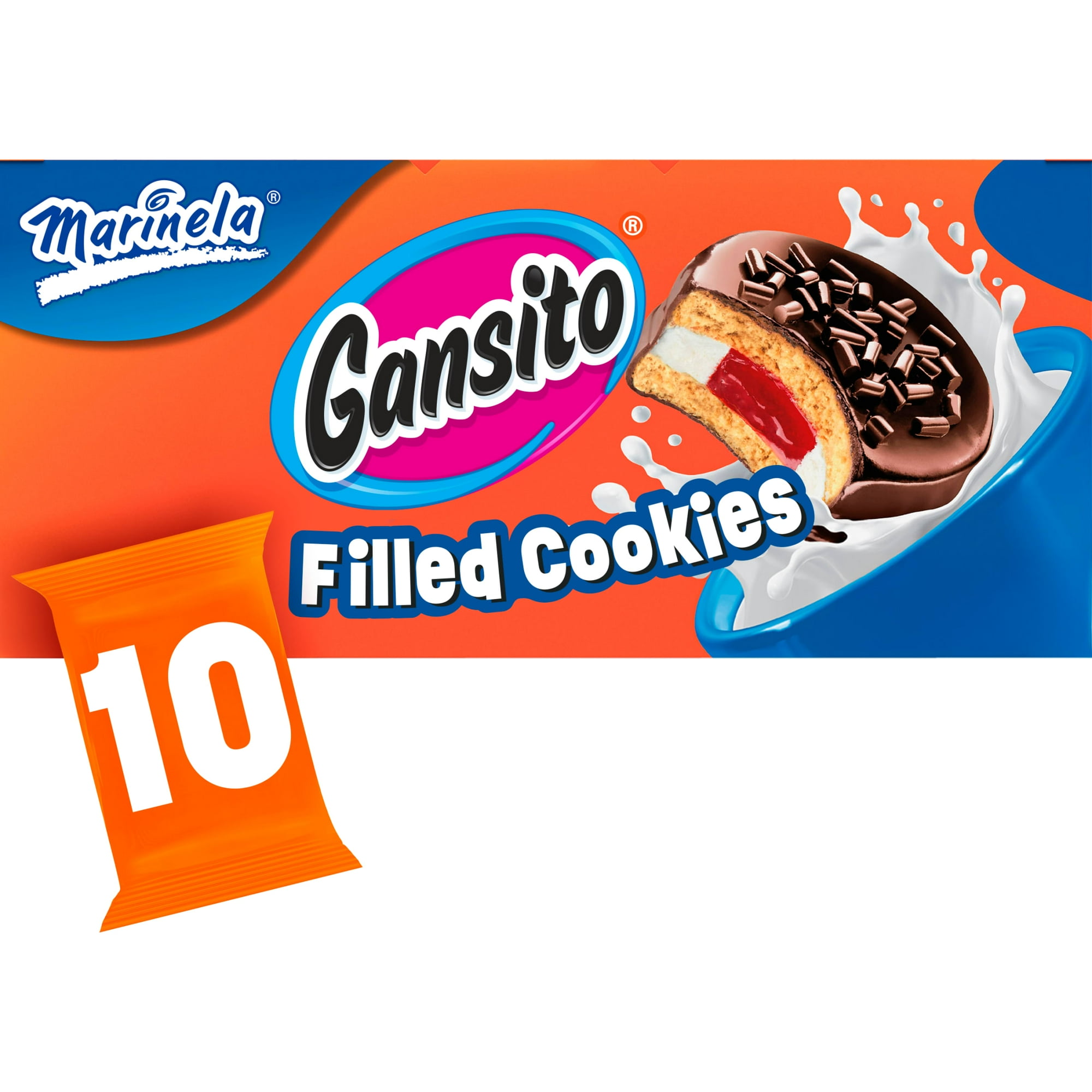 Marinela Gansito Strawberry and Crème Filled Cookies, 10 packs, Cookies, 16.5 oz Multipack