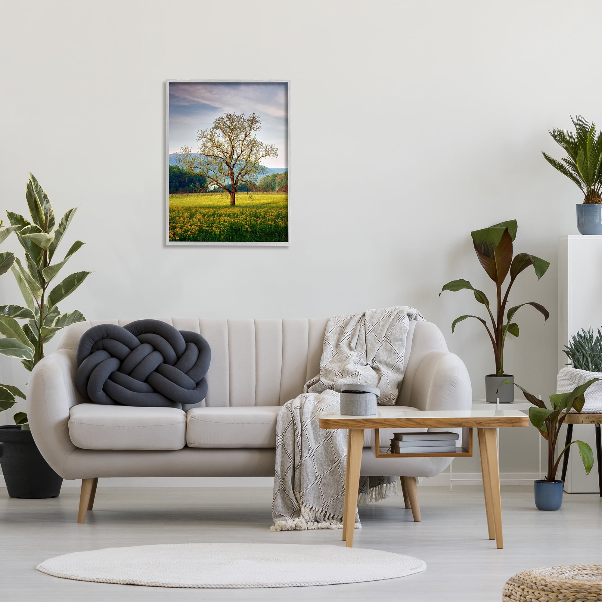 Stupell Lone Tree Wildflower Meadow Landscape Photography Gray Framed Art Print Wall Art