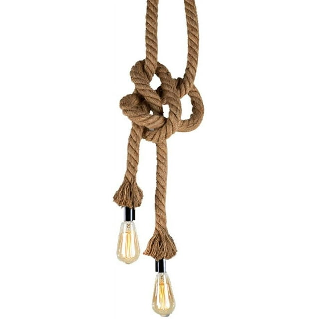 Lámpara de araña de cuerda de cáñamo de doble cabeza 220 V E27, lámpara retro de estilo campestre, decoración de araña de cuerda de cáñamo para restaurantes, bares, cafeterías (1 metro, sin bombillas)