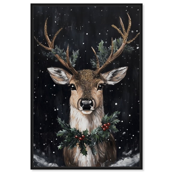 Deer in Snowfall Canvas Print Christmas Wall Decor by Art Remedy, Black Frame, 10 x 15