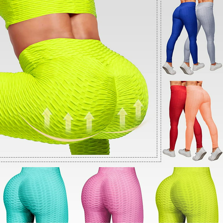 Tummy Control Workout Ruched Butt Lifting Stretchy Leggings, High Waist  Scrunch Booty Yoga Pants for Women Tiktok Leggings (2XL Size, Neon Yellow)