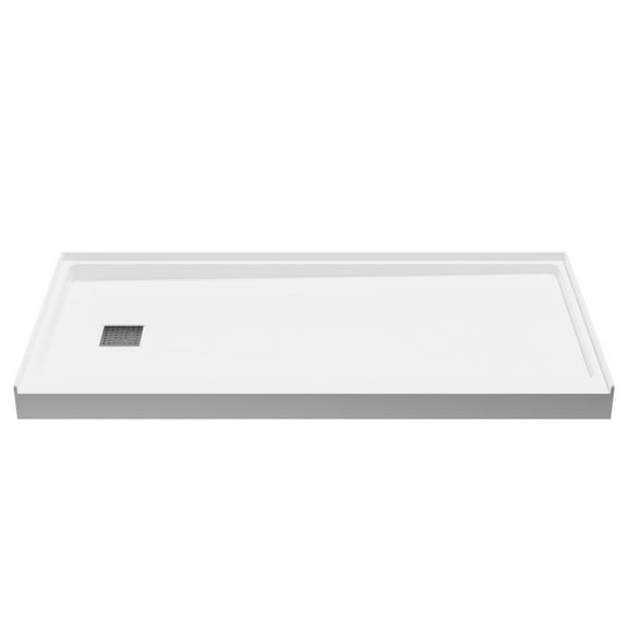 Alexander 60 in. L x 30 in. W Alcove Shower Pan Base with Left Drain in Glossy White Marine Acrylic
