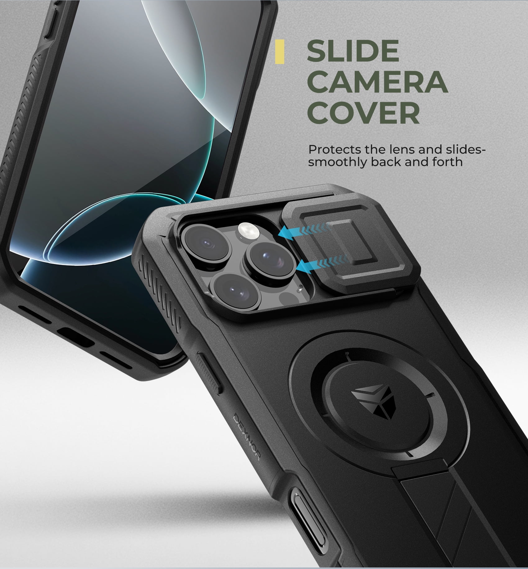Dexnor for iPhone 16 Pro Max Case with Slide Camera Cover & Adjustable Kickstand & Built-in Screen Protector,Compatible with MagSafe Shockproof Bumper Case Heavy-Duty Magnetic Protective Cover,Black