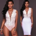 thumbnail image 3 of Sexy Women Ladies Sleeveless Bodysuit Lace Deep V-Neck Leotard Top Jumpsuit Outfit Clubwear, 3 of 3