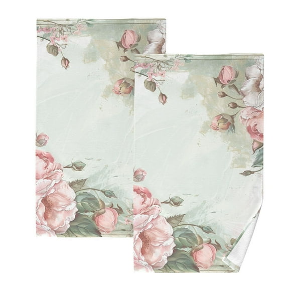 Flowers Floral Frame Hand Towel Bath Towels Face Towels Cotton Absorbent for Home Hotel Spa Swimming Yoga Sports Decorative Towel Set of 2