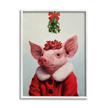 Stupell Industries Christmas Charm Piglet Holiday Mistletoe Santa Jacket, 11 x 14, Design by Lucia Heffernan