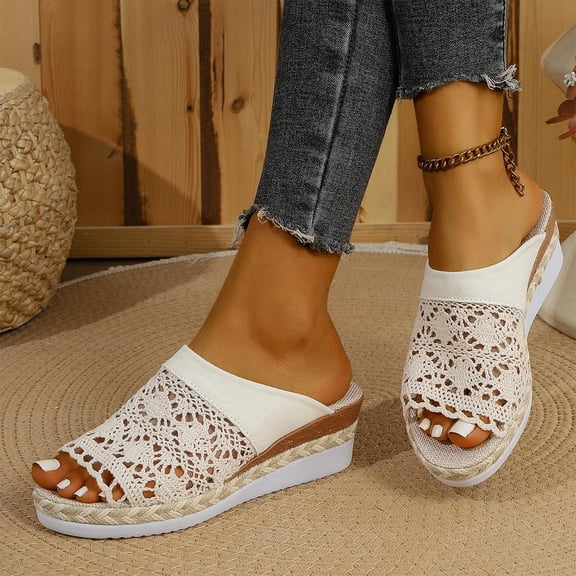 Woman Slippers Women's Fashion Casual Spring And Summer Versatile Sandals Solid Color Fish Mouth Toe-Thong Wedge Shoes,Beige,36