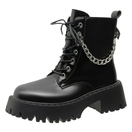 

nsendm Female Shoes Adult Winter Boots for Women Wide Width Chain Decoration Fashionable Outerwear Ladies Boots Winter Boots for Women Flat Black 8.5