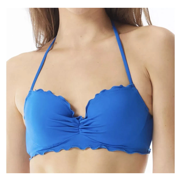 Sundazed Solid Nixie Bra Sized Ruffle Edge Halter Bikini Top, Azure Blue, 36D