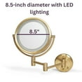 thumbnail image 6 of Jerdon Wall-Mounted Makeup Mirror with LED Lighting - 8.5" Round Mirror Frame - Gold Finish - 8X Magnification - Direct Wire - Model HL75BGD, 6 of 6