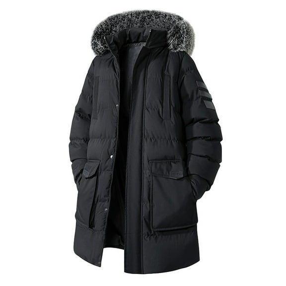 uikmnh Winter Jackets for Men Winter Detachable Hooded Coat with Thick Trim Windproof Warm Padded Jacket for Cold Weather Size:2XL