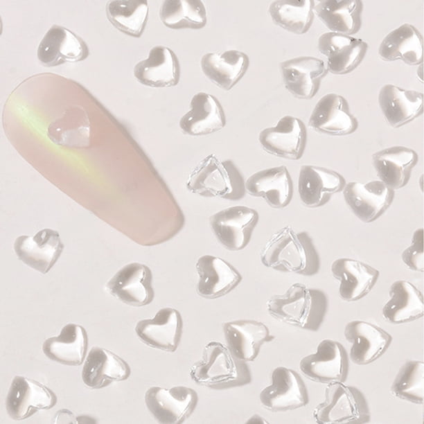 Paquete de 3 adornos de corazón transparentes para decoración de uñas, diamantes de imitación 3D con forma de corazón, resina de gelatina plana, cristales de joyería para uñas acrílicas, accesorios