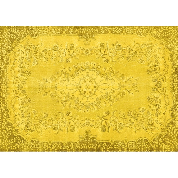 Ahgly Company Machine Washable Indoor Rectangle Persian Yellow Traditional Area Rugs, 2' x 5'