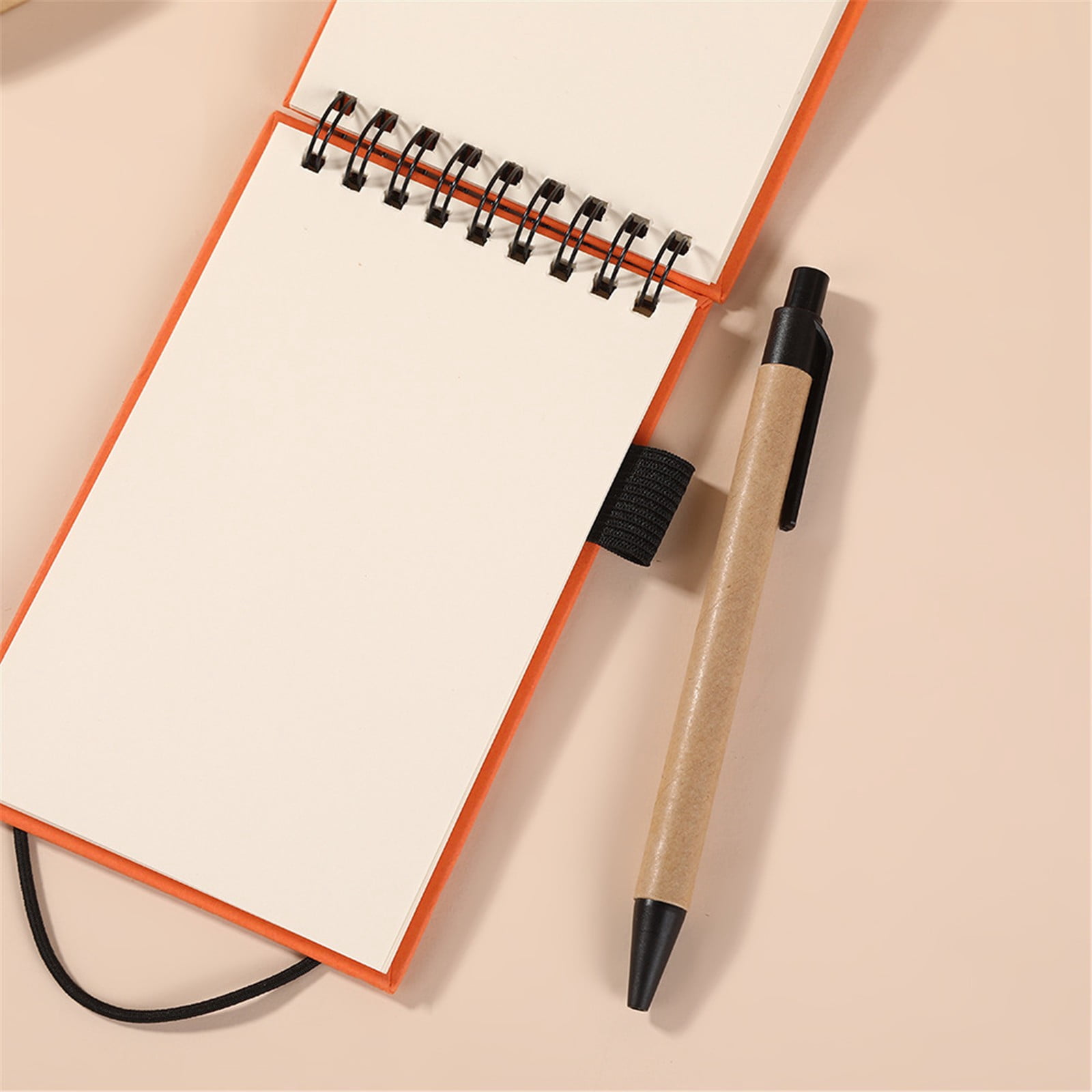 FXMLRLK 1Pc Spiral Notebook with Pen, Double Loop Pocket Blank Notepad Notebook, Pocket Small Notepad, Small Notebooks, Small Spiral Notebook for Home Office Travel Accessories, Coffee