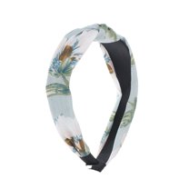 Unique Bargains 1 Pc Grace Lily Pattern Wide Cross Knot Headbands for Women Blue