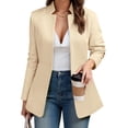 thumbnail image 5 of Spring Fall Stand Collar Solid Color Women Long Sleeved Open Front Work Office Blazer Coat, 5 of 6
