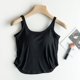 thumbnail image 2 of Camiseta interior de color liso con relleno en el pecho para mujer: camiseta sin mangas adelgazante 80 % algodón y spandex para deporte y ropa exterior., 2 of 5