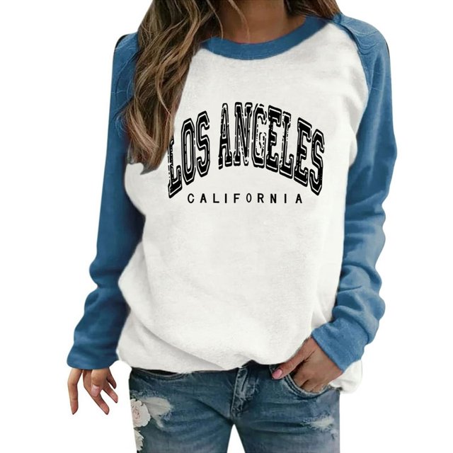 Casual Contraste Couleur Manches Longues Graphique T-Shirt Col Rond Sweat-Shirt Femmes Pulls