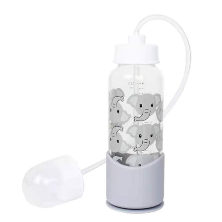 Hands-Free Baby Bottle - Anti-Colic Nursing System 7 oz Baby Bottle with Fast Flow Nipple/Teat 3m  Infant with Tube Straw Feeding System for Toddler (1 Bottle - Elephant)