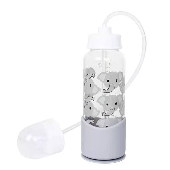 Hands-Free Baby Bottle - Anti-Colic Nursing System 7 oz Baby Bottle with Fast Flow Nipple/Teat 3m  Infant with Tube Straw Feeding System for Toddler (1 Bottle - Elephant)